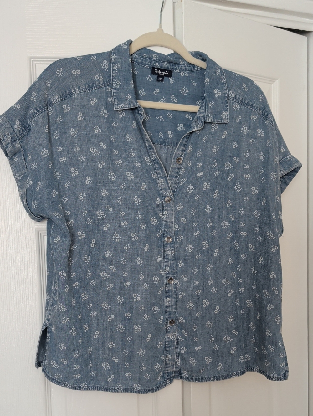 Splendid Light Blue Floral Denim Button-Down Shirt